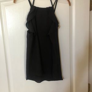 Black halter with ruffle and cris crossing straps